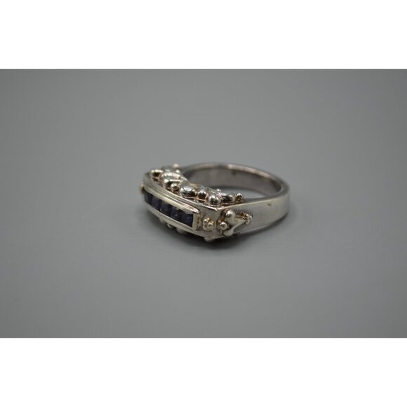 Purple Stone Bar Cluster Ring Single Row Sterling Silver 925 Nepal Stamp Sz 10 - Picture 2 of 7